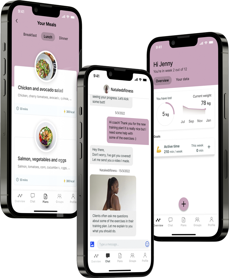 A mockup of the coaching app showcasing the features.
